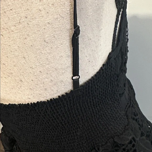 Kismet Black Textured Fabric Lace Top Camisole Y2K Smocked Back - Picture 5 of 8